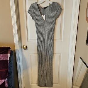 Zara Gray Ribbed Maxi Dress